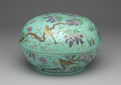 图片[3]-Covered box with birds and flowers in lake-green ground and fencai polychrome enamels, Qing dynasty, Guangxu reign, 1874-1908-China Archive